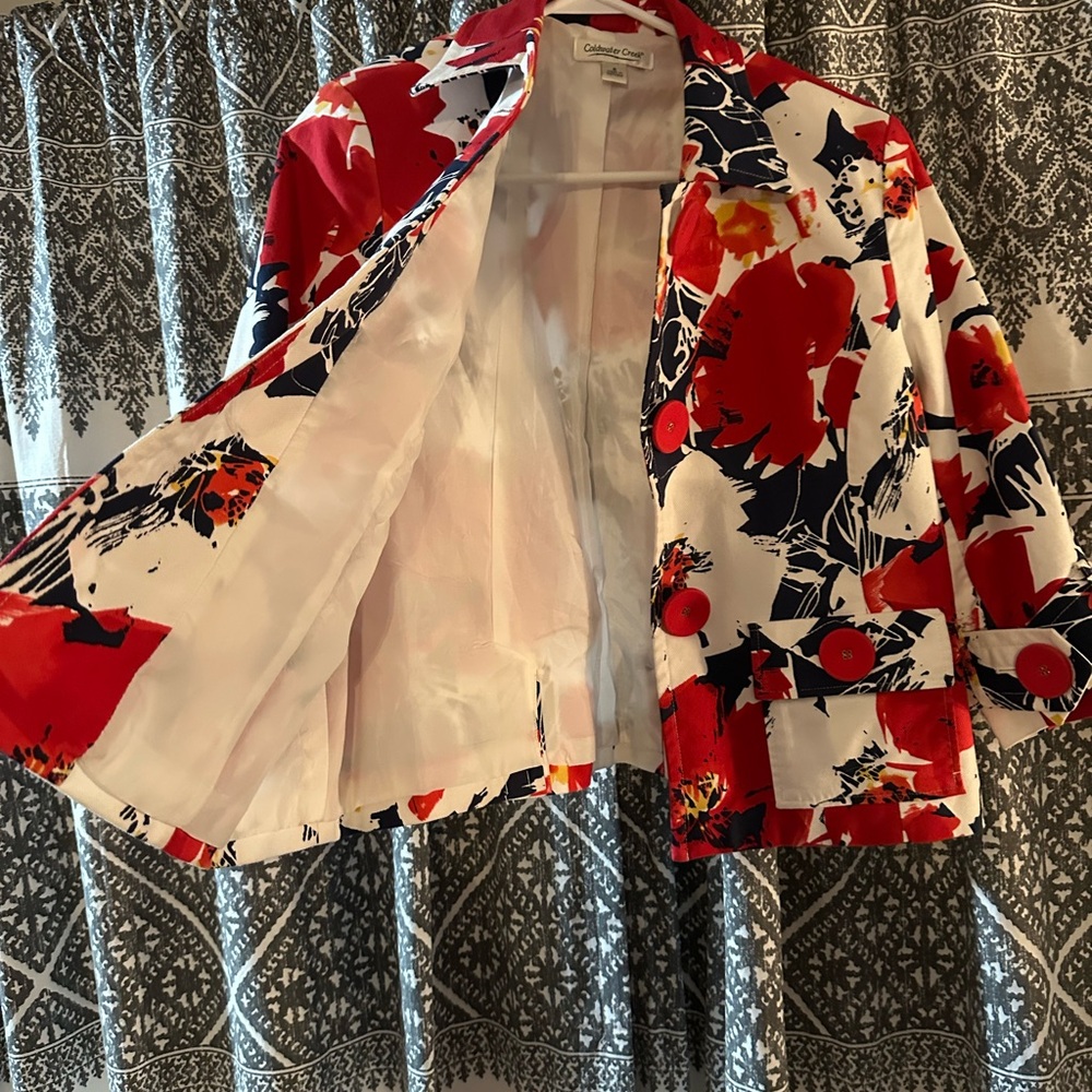 Coldwater Creek Red and White Floral Blazer
